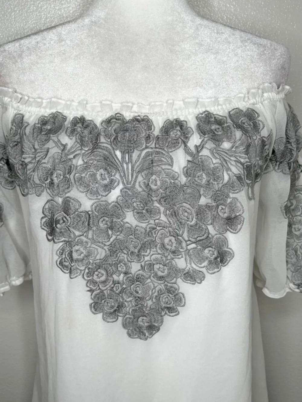 For Love & Lemons Womens White Embroidered Off The Shoulder Mini Dress Size S